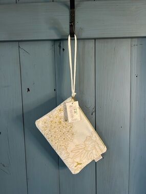 Papyrus White and Gold Floral Wristlet (New)